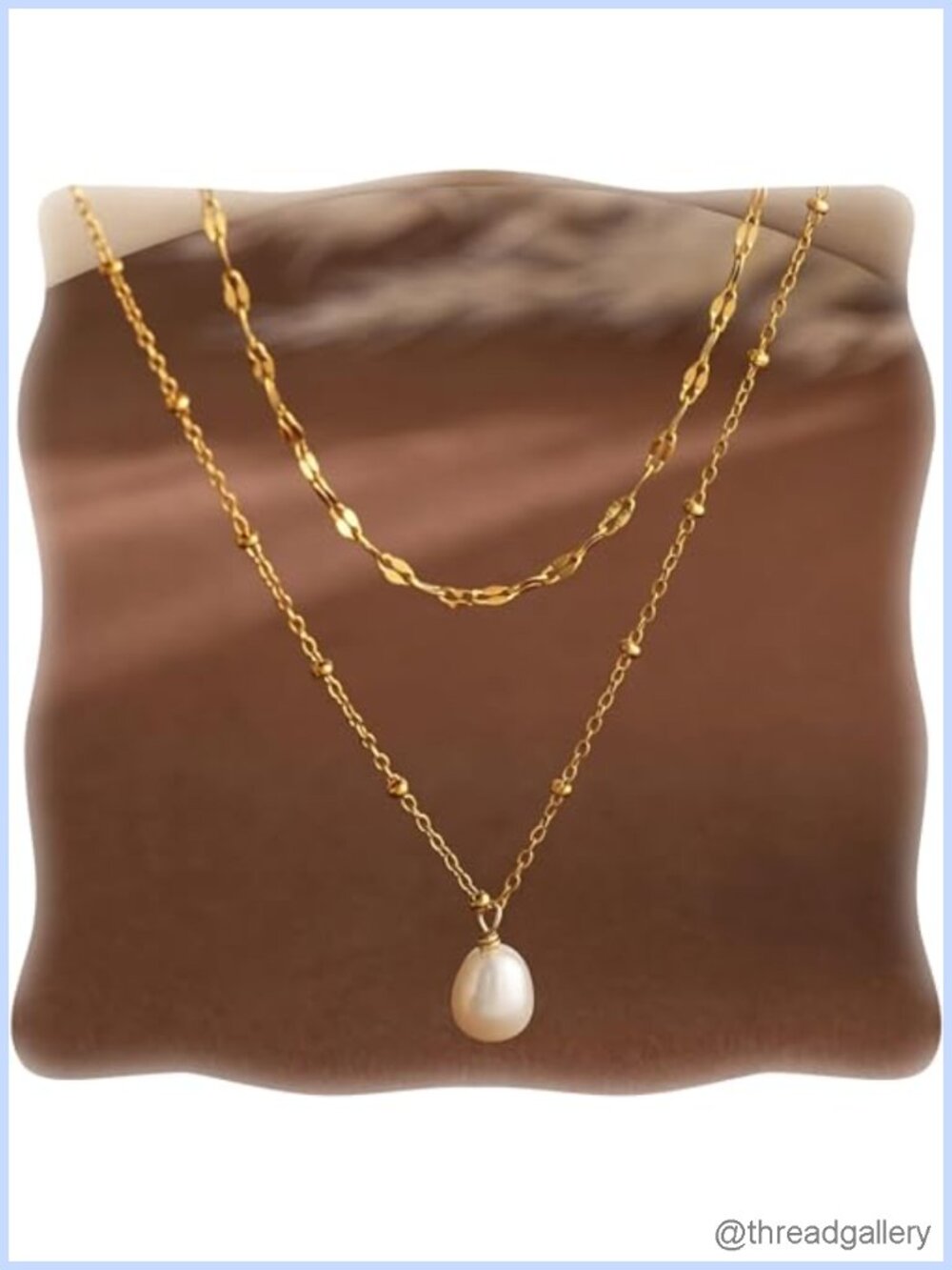 18K Gold Stainless Steel Layered Pearl Choker Necklace for Women Wedding